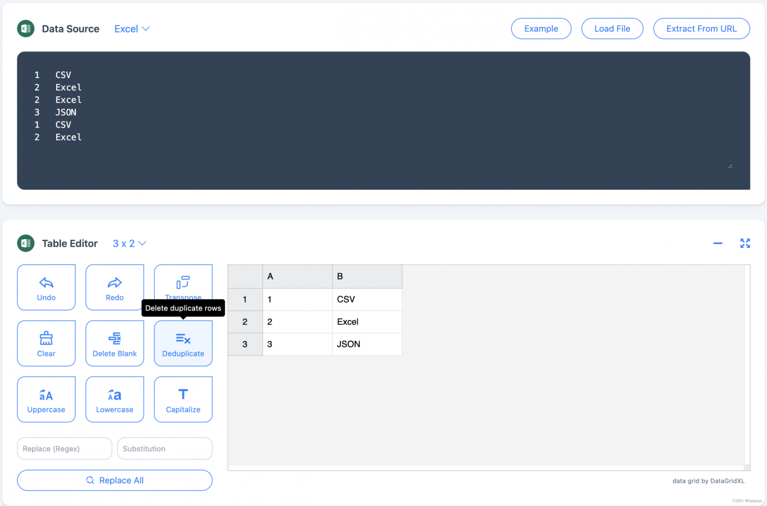 Online tool TableConvert – removing duplicate rows from CSV, Excel, Markdown tables